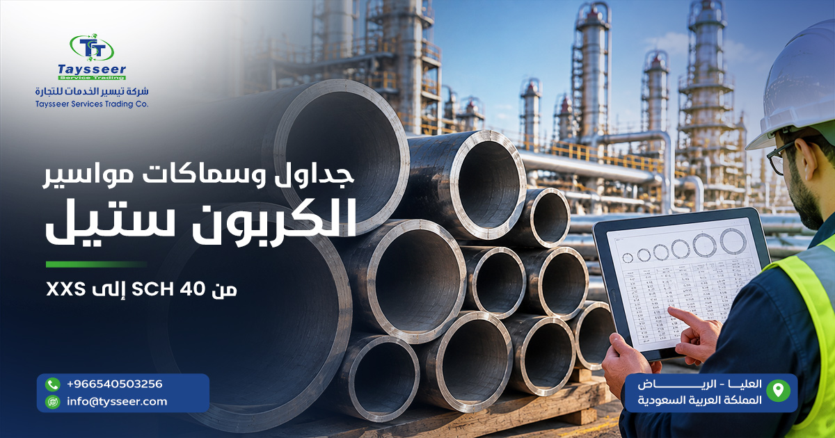 جدول ابعاد وسمك مواسير الصلب الكربوني
